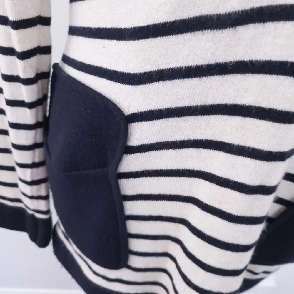 Tory Burch Striped Sweater Small Navy, Cream Wool Cashmere Model Blend, Vneck